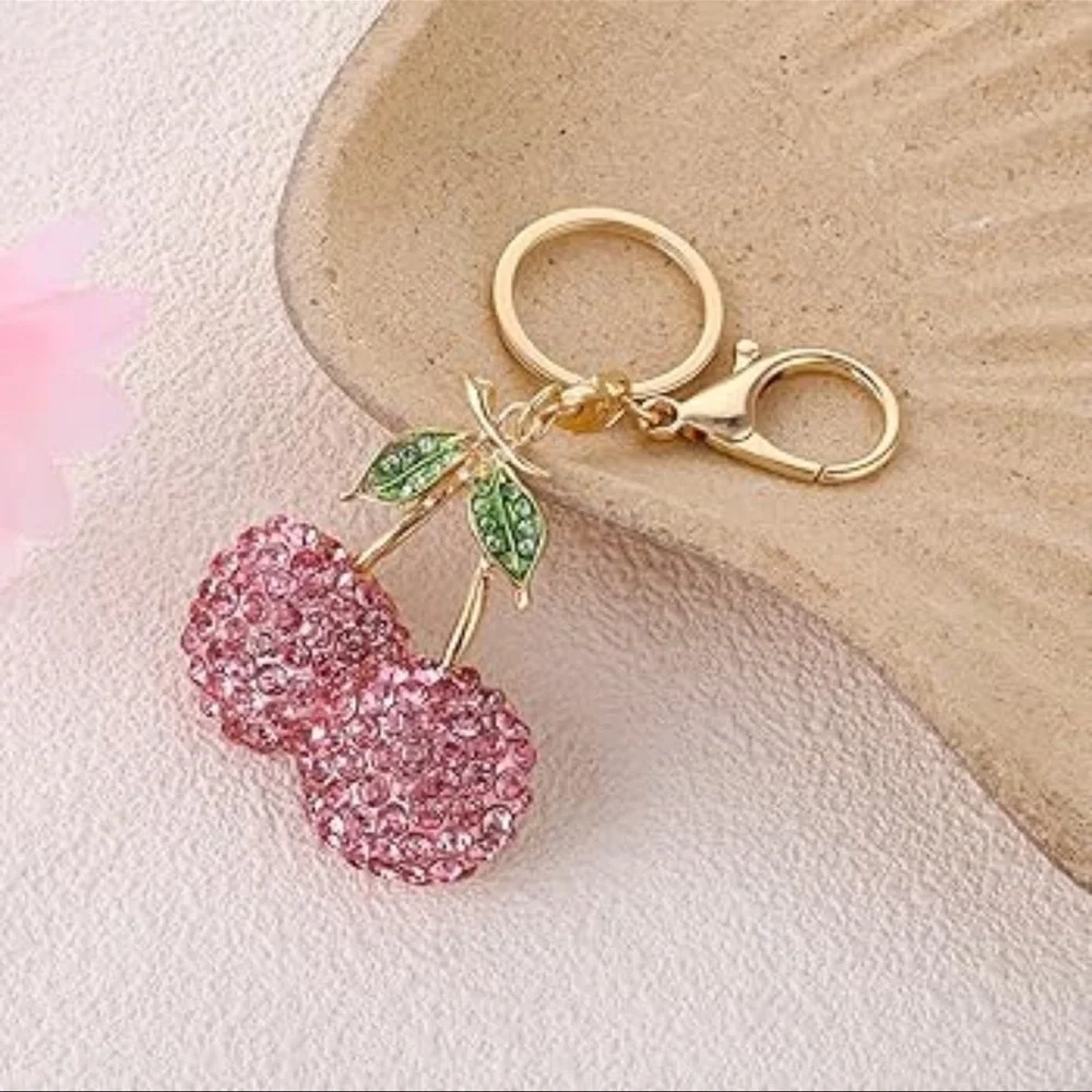 💖 Sparkly Pink Crystal Cherry Bag Charm / Keychain 💖